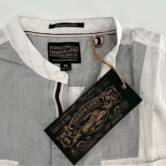 Third and Army Deadstock Collared White Striped Grey Shirt NWT Medium